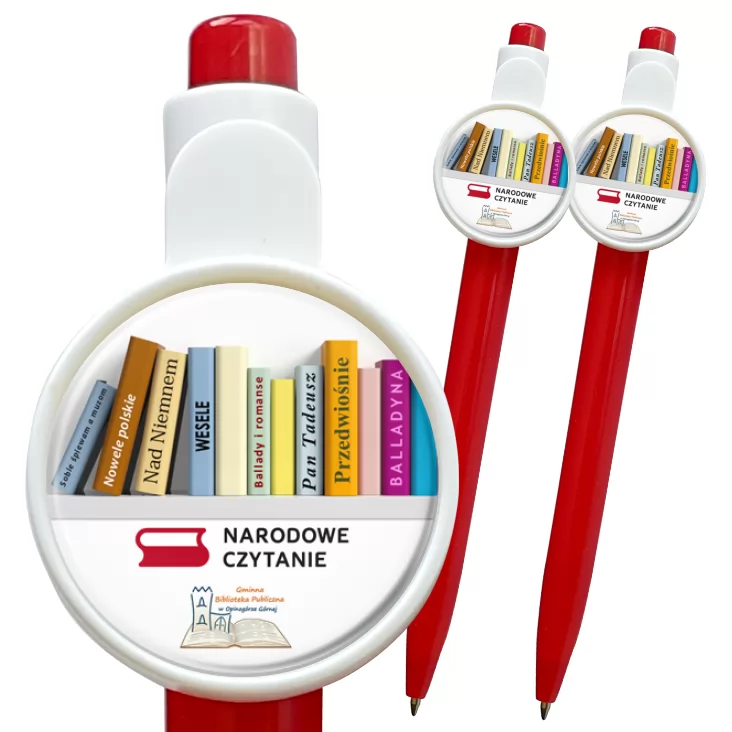 przypinka długopis Narodowe Czytanie 2025 Biblioteka w Opinogórze