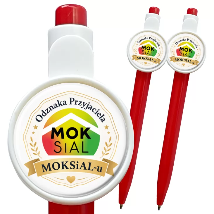 przypinka długopis Odznaka Przyjaciela MOKSiAL-u