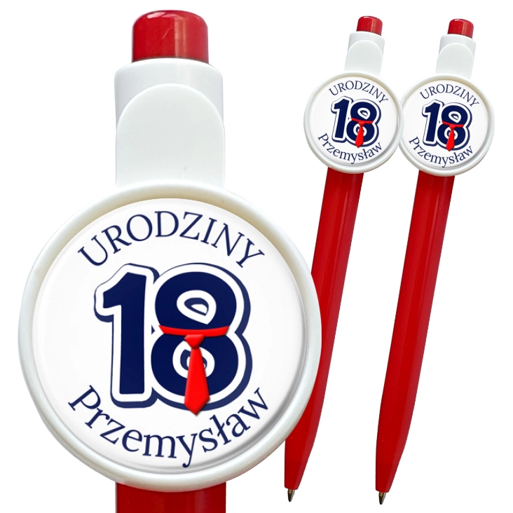 przypinka długopis Osiemnaste urodziny pod krawatem