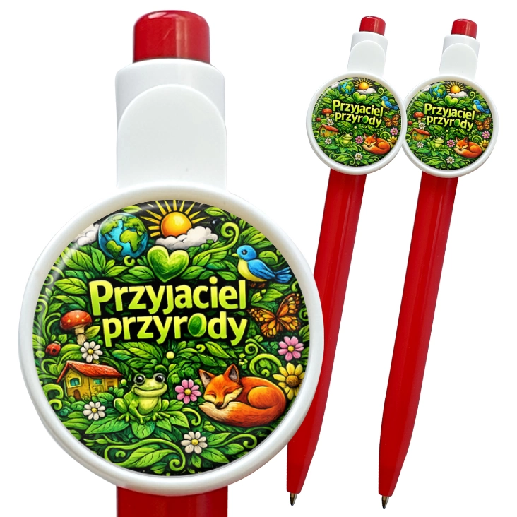 przypinka długopis Przyjaciel przyrody na kolorowym tle