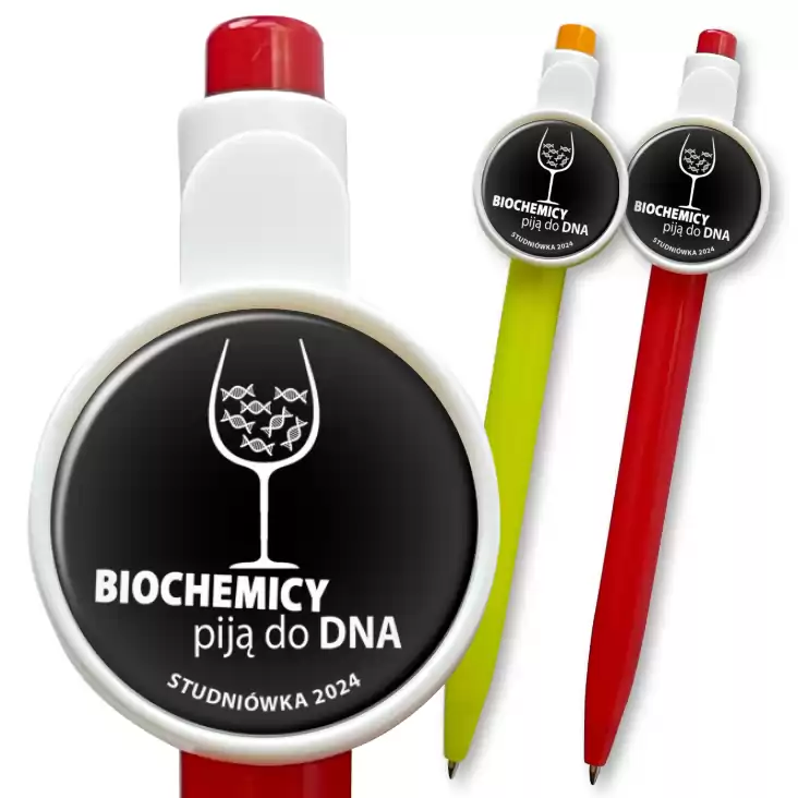 przypinka długopis Studniówka czarna biochemicy piją do dna
