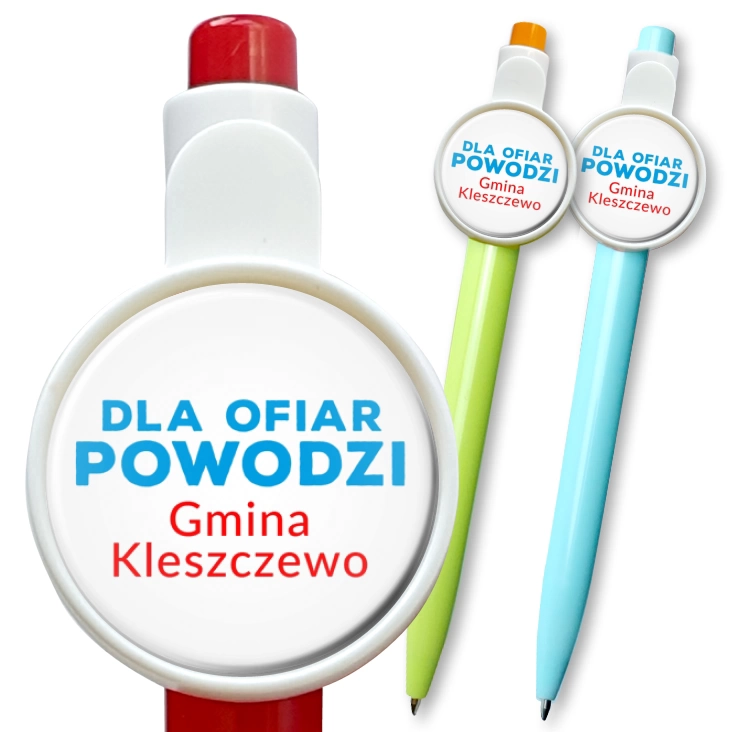 przypinka długopis Dla ofiar powodzi gmina Kleszczewo