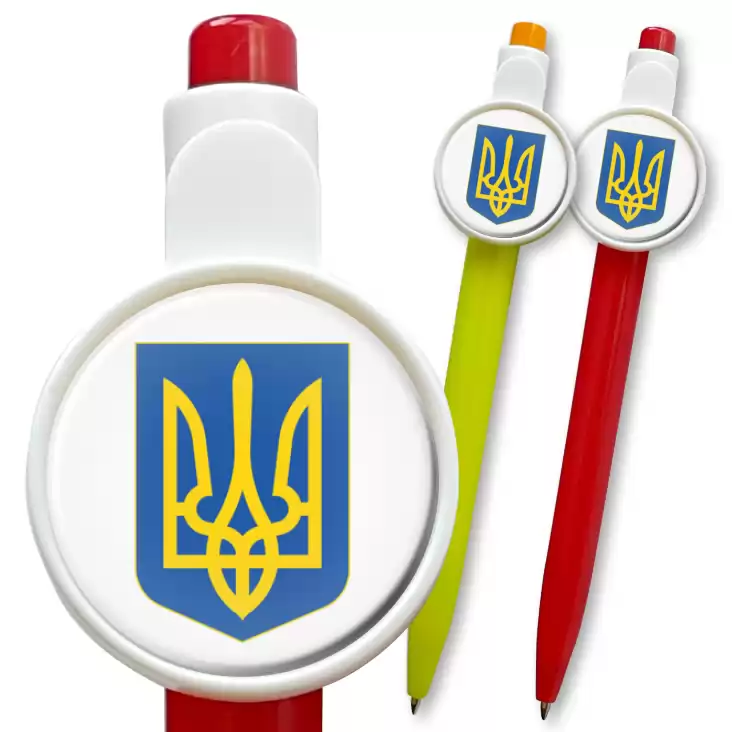 przypinka długopis Herb Ukraina na białym tle