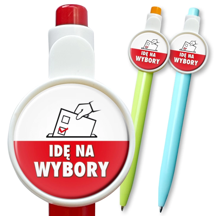 przypinka długopis Idę na wybory Urna na głosy