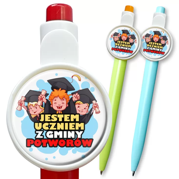 przypinka długopis Jestem uczniem z gminy Potworów
