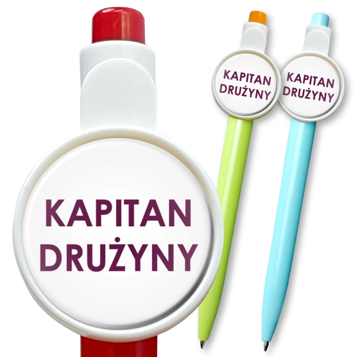 przypinka długopis Kapitan drużyny fioletowy napis