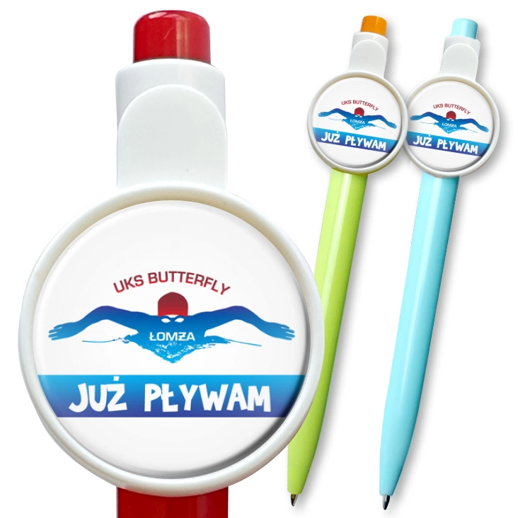 przypinka długopis Już pływam UKS Butterfly