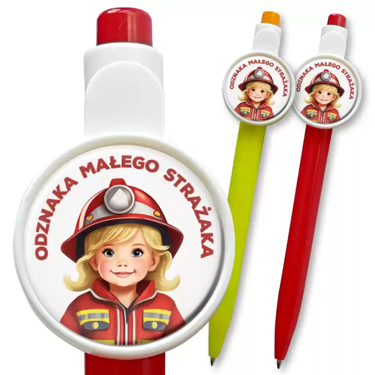 przypinka długopis Odznaka Małego Strażaka dziewczynka strażak