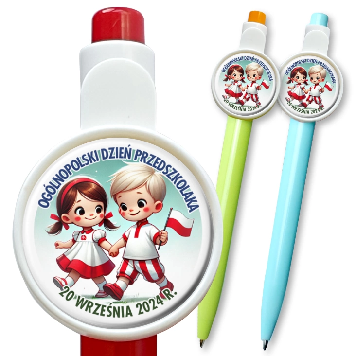 przypinka długopis Ogólnopolski Dzien Przedszkolaka z choragiewką