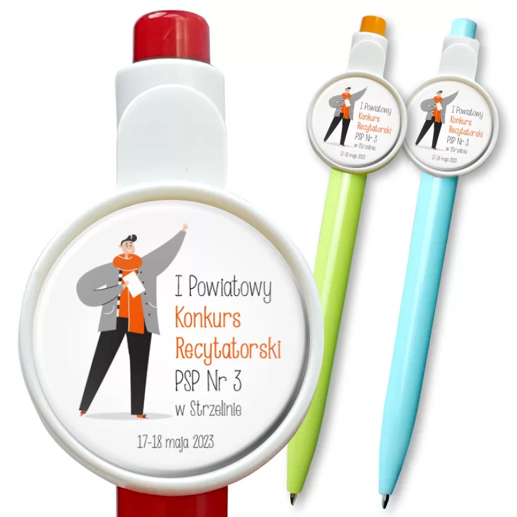 przypinka długopis Pierwszy Powiatowy Konkurs Recytatorski PSP nr 3 w Strzelinie