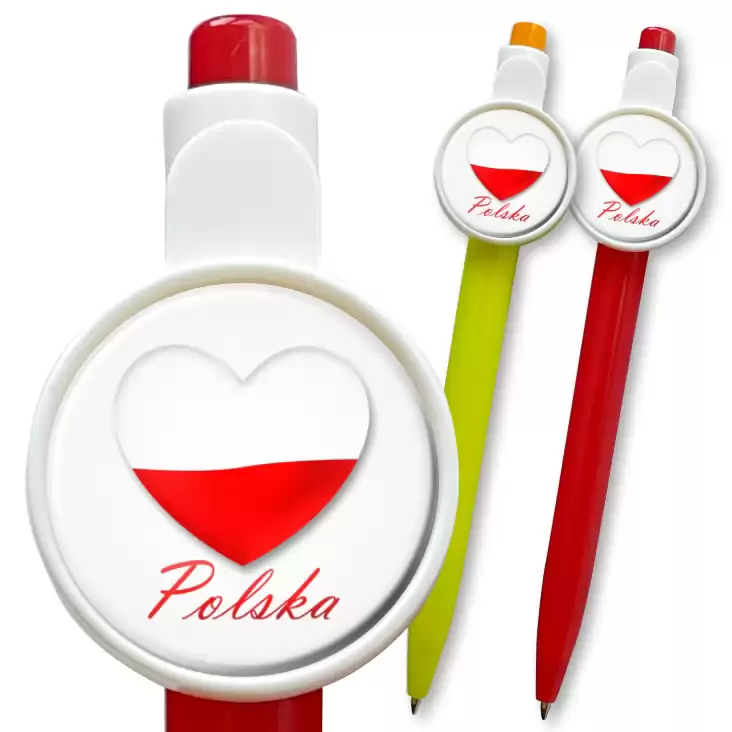 przypinka długopis Polska biało-czerwone serce