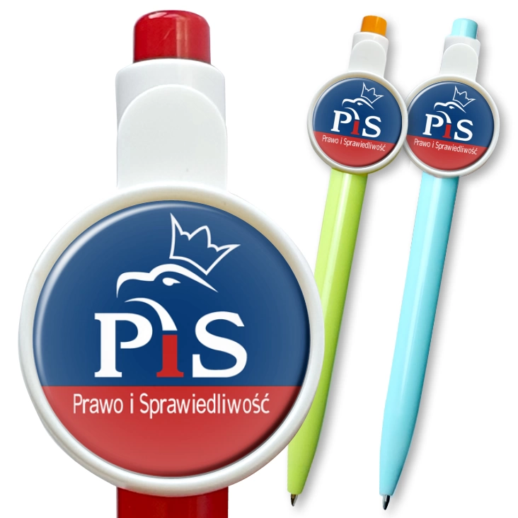 przypinka długopis Prawo i Sprawiedliwość PiS logo w inwersji