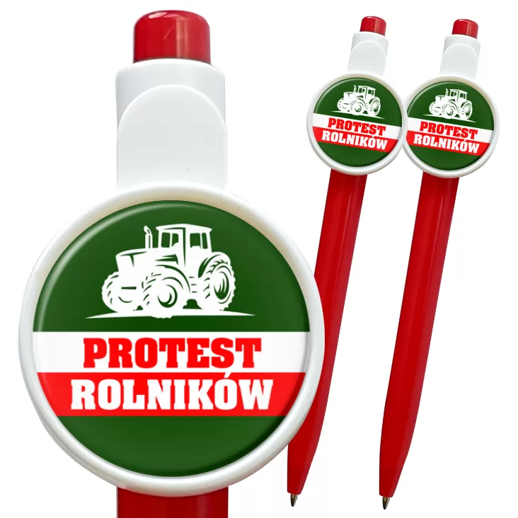 przypinka długopis Protest rolników z ciągnikiem