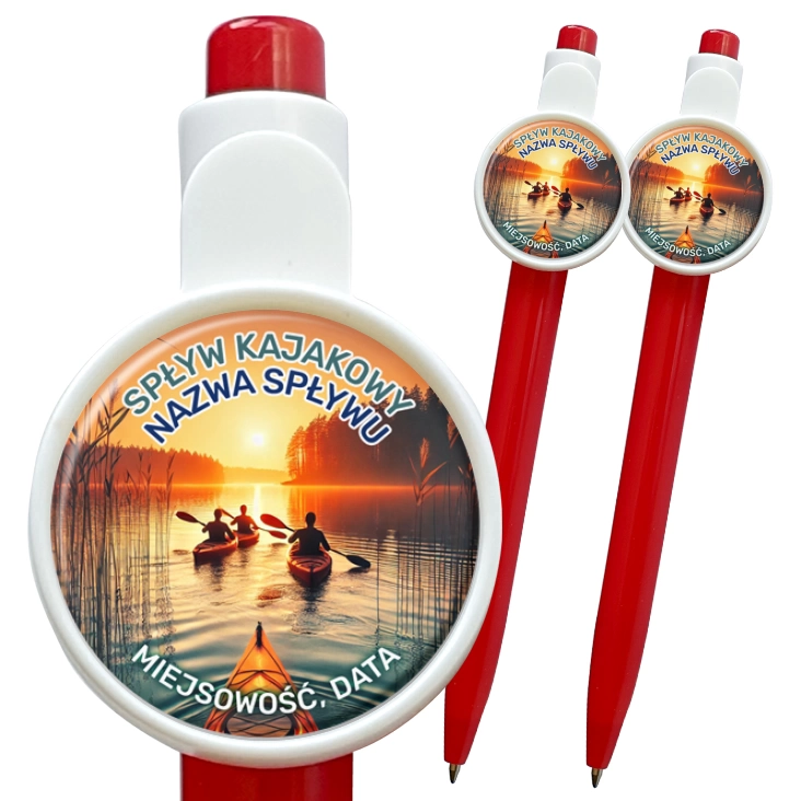 przypinka długopis Spływ kajakowy zachód słońca