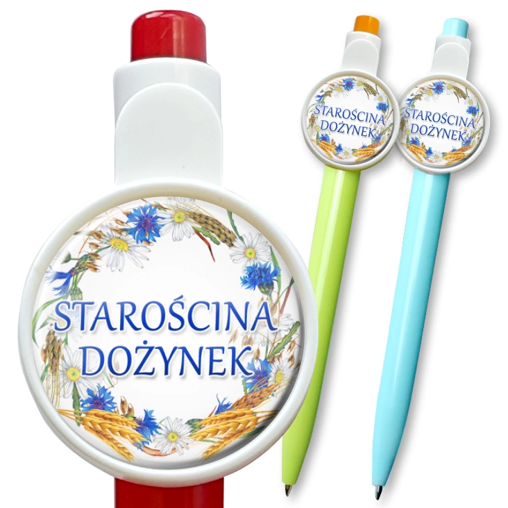 przypinka długopis Starościna dożynek wieniec z chabrami
