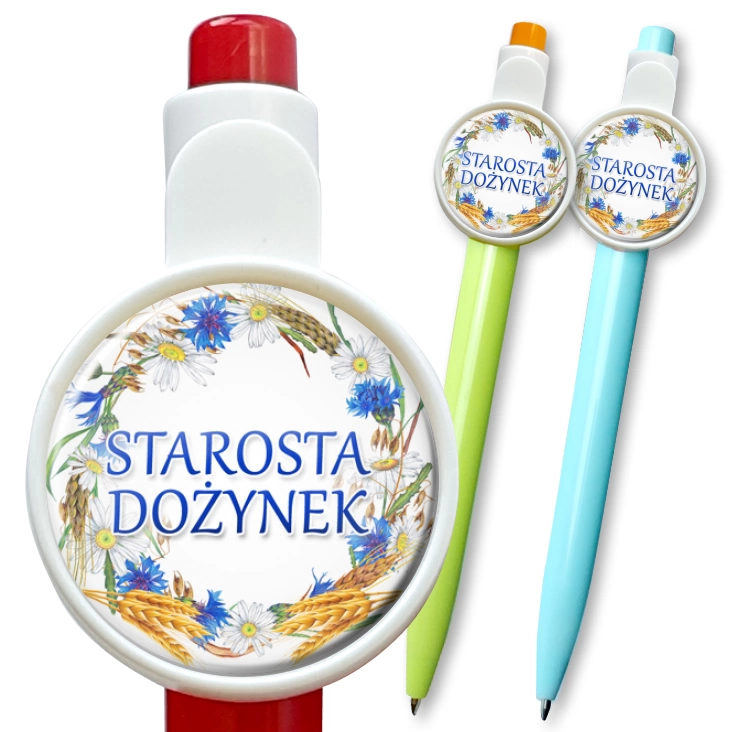 przypinka długopis Starosta dożynek wieniec z chabrami