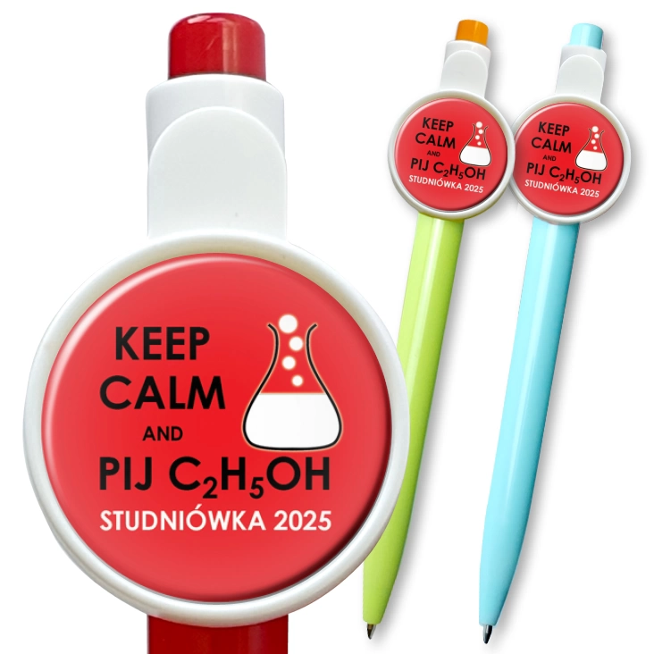 przypinka długopis Studniówka keep calm i pij C2H5OH czerwona