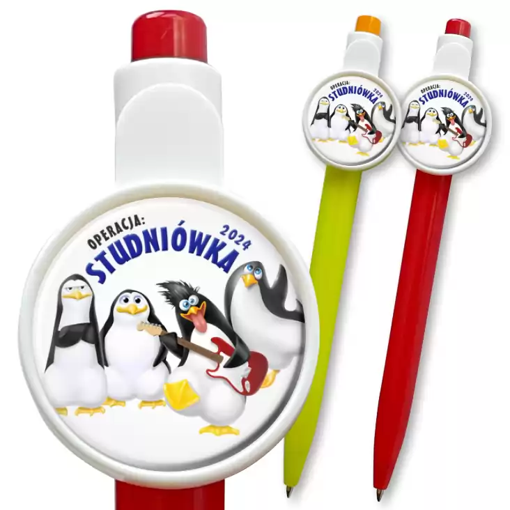 przypinka długopis Studniówka pingwiny i gitara