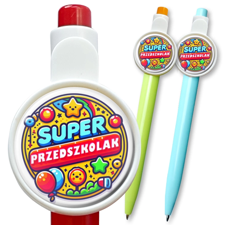 przypinka długopis Super Predszkolak na kolorowo