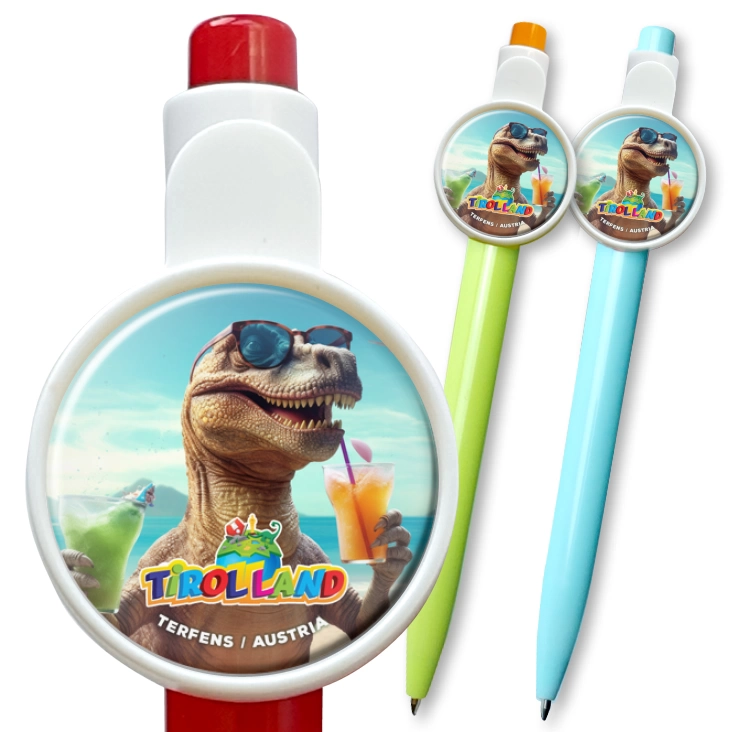 przypinka długopis Tyranozaur na wakacjach w Tirolland