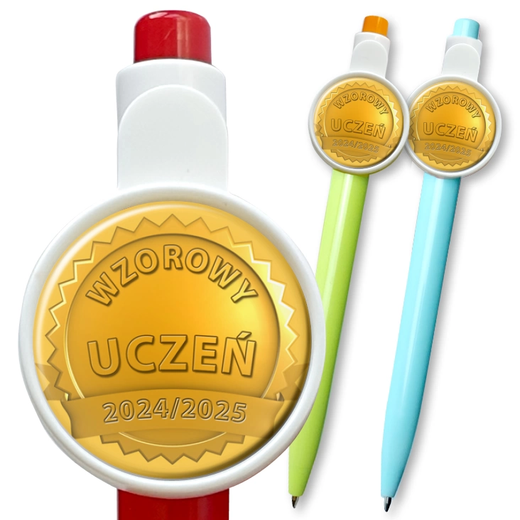 przypinka długopis Wzorowy uczeń złoty medal