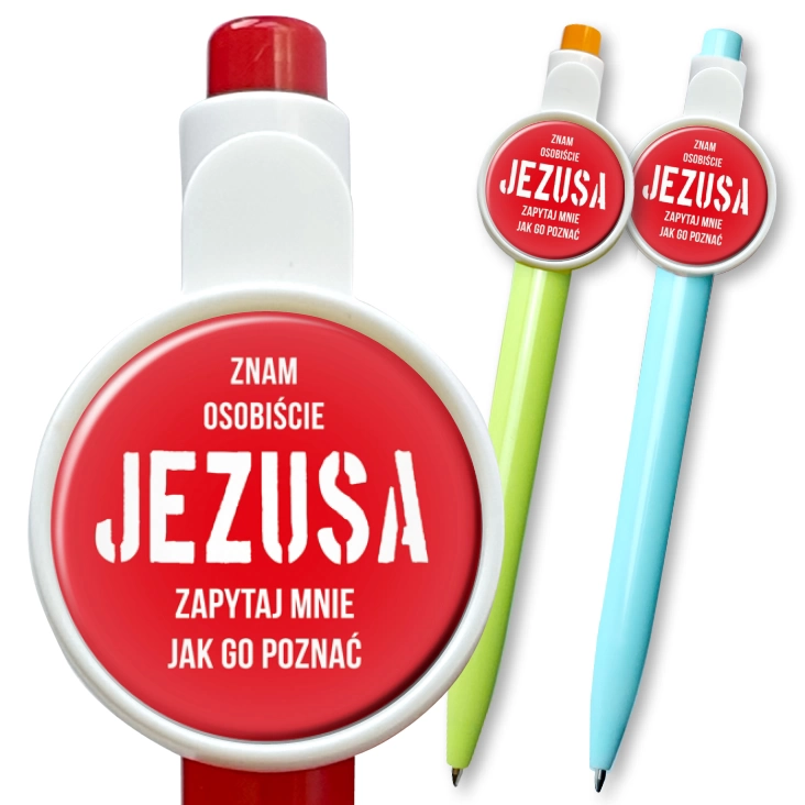 przypinka długopis Znam osobiście Jezusa