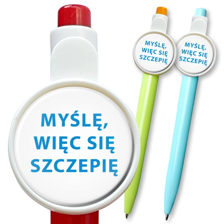 przypinka długopis Myślę, więc się szczepię