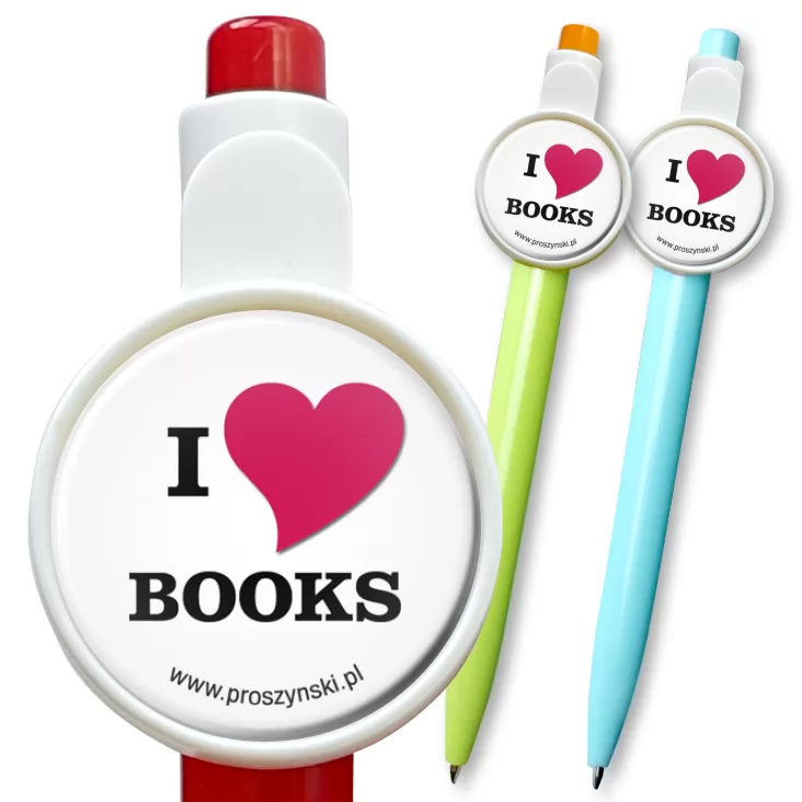 przypinka długopis I love books
