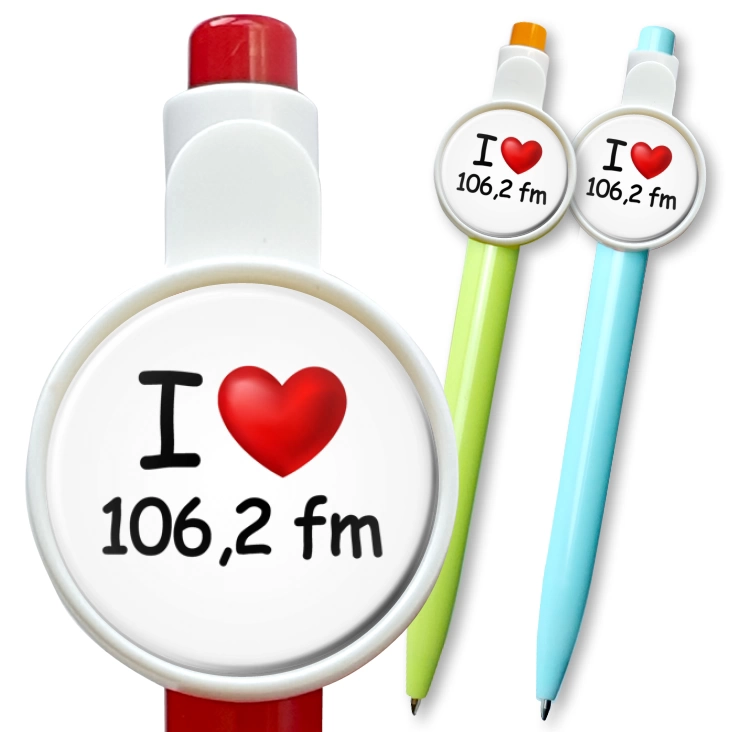 przypinka długopis I love 106,2 fm