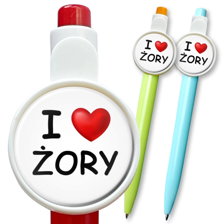 przypinka długopis I love Żory