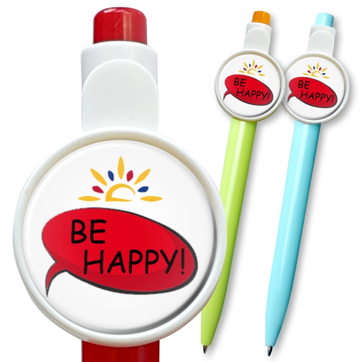 przypinka długopis Be happy!