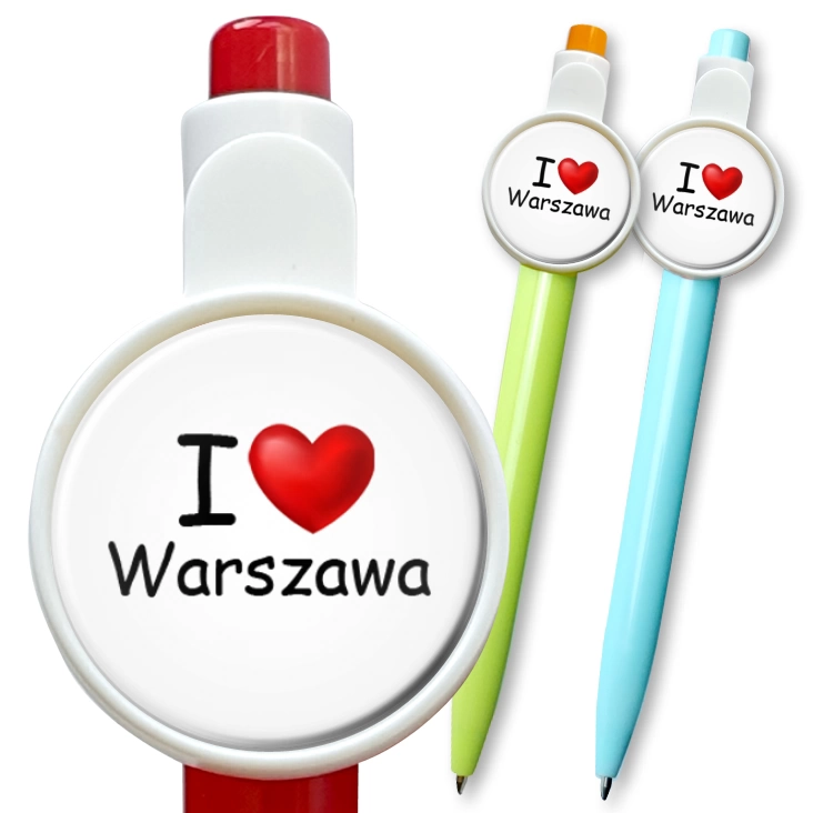 przypinka długopis I love Warszawa