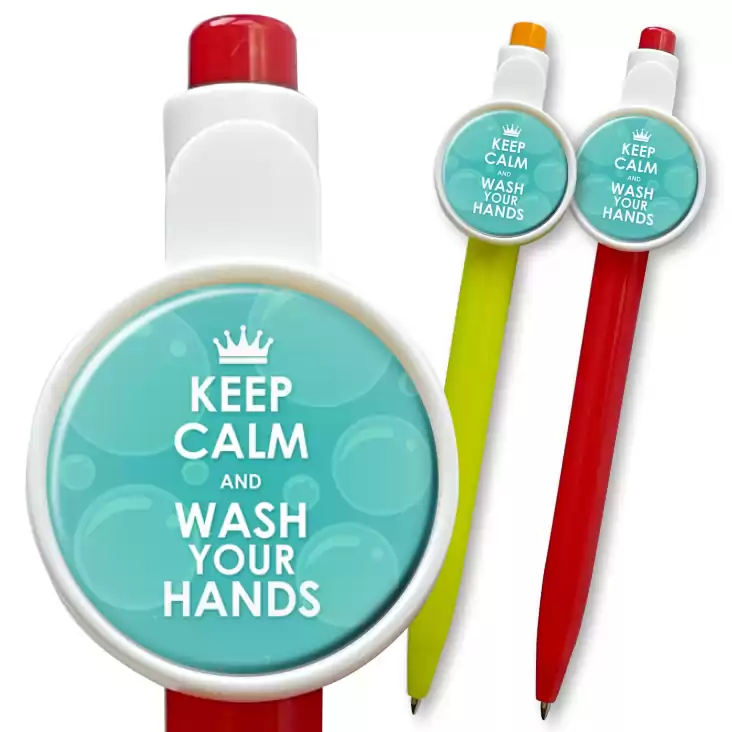 przypinka długopis Keep calm and wash your hands