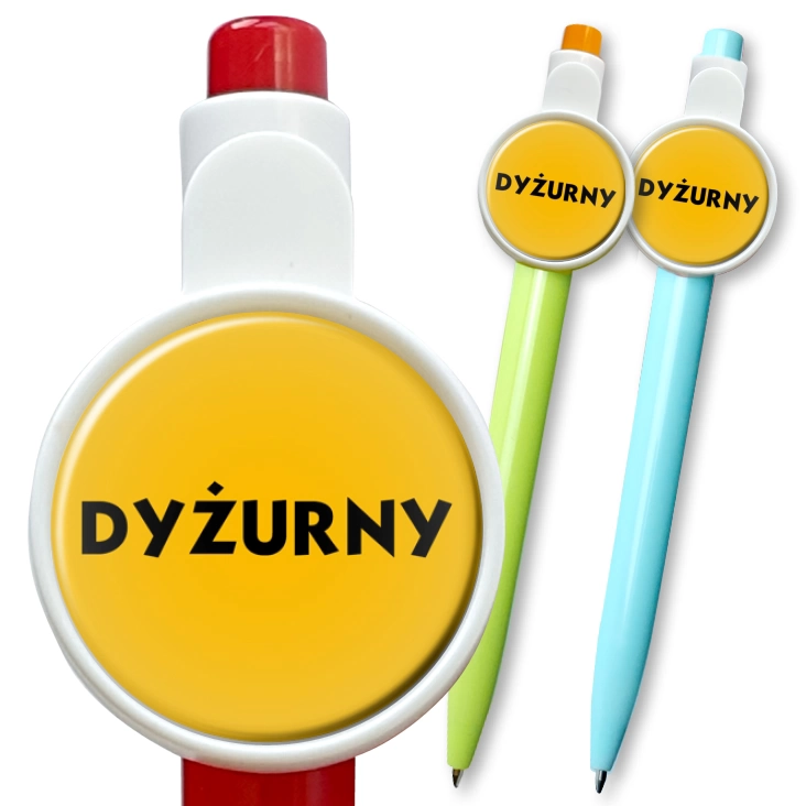 przypinka długopis Dyżurny żółte tło