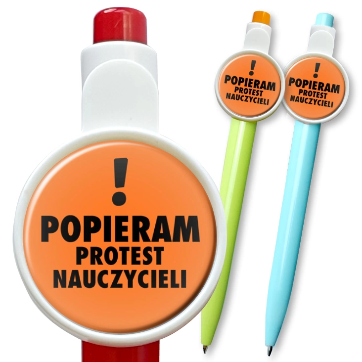 przypinka długopis Popieram protest nauczycieli. Wykrzyknik