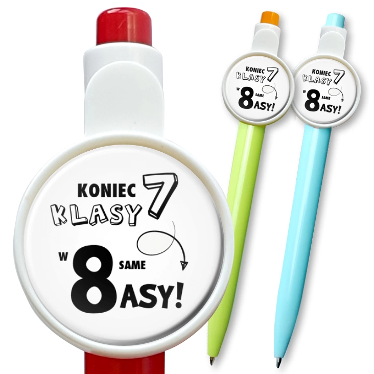 przypinka długopis Koniec 7 klasy w 8 same asy