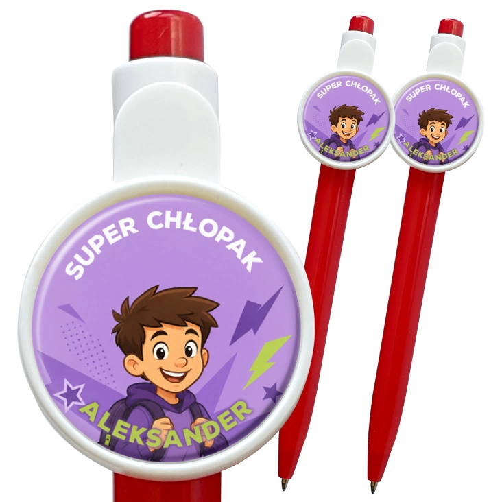 przypinka długopis Super Chłopak fiolet