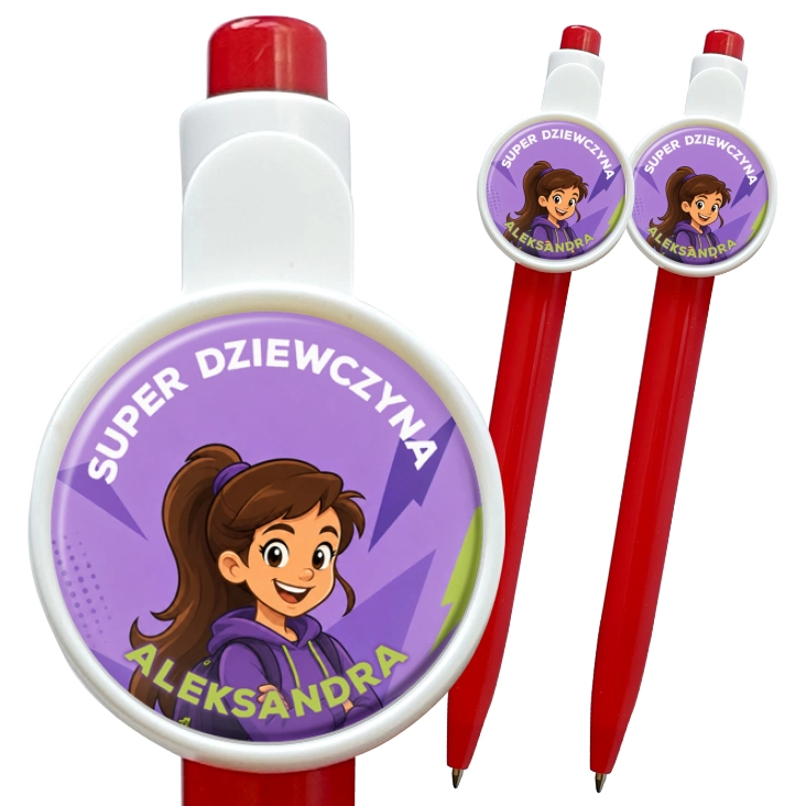 przypinka długopis Super Dziewczyna fiolet