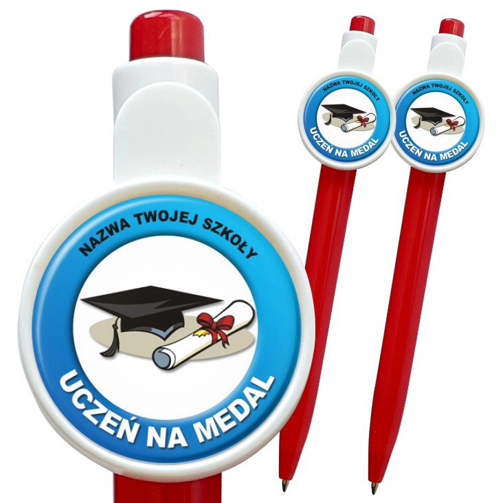 przypinka długopis Uczeń na medal z biretem i dyplomem