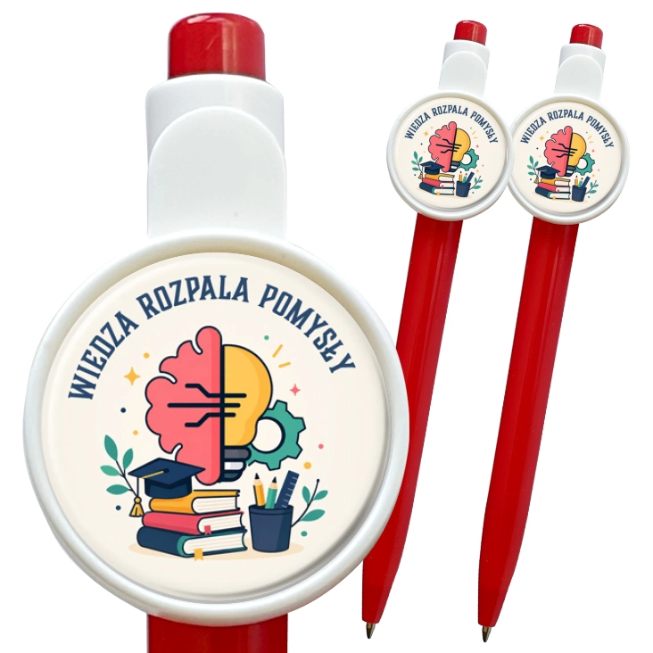 przypinka długopis Wiedza zapala pomysły