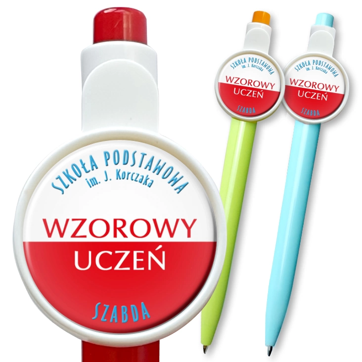 przypinka długopis Wzorowy uczeń SP im. J. Korczaka Szabda