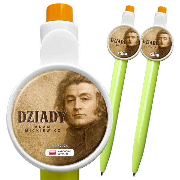 przypinka długopis Dziady Adam Mickiewicz sepia