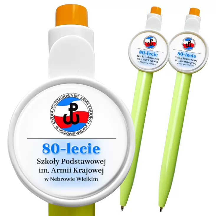 przypinka długopis Jubileusz 80-lecia SP im. Armii Krajowej w Nebrowie Wielkim