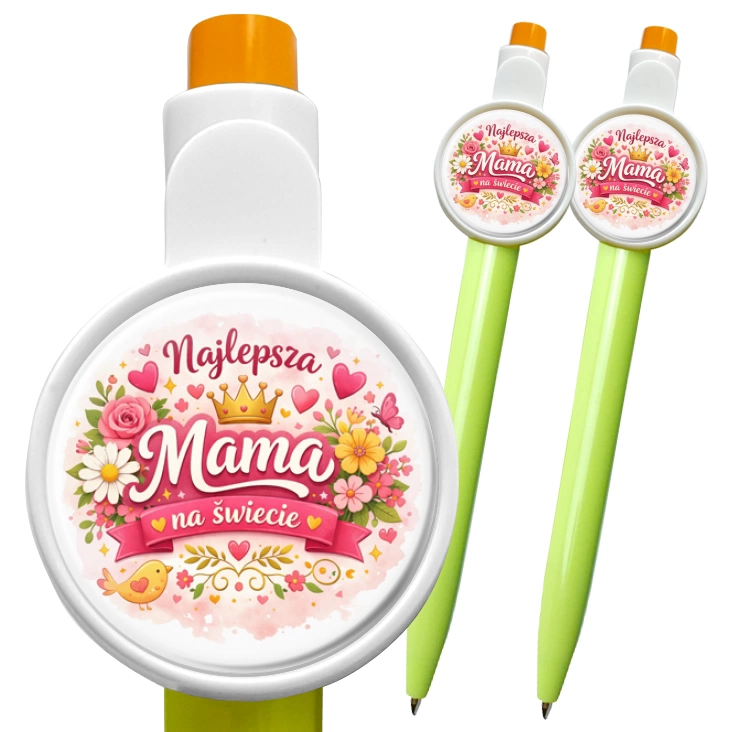 przypinka długopis Najlepsza Mama na świecie z kwiatami