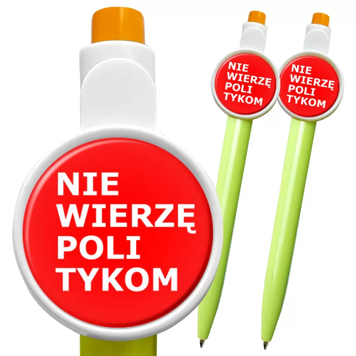 przypinka długopis Nie wierzę politykom