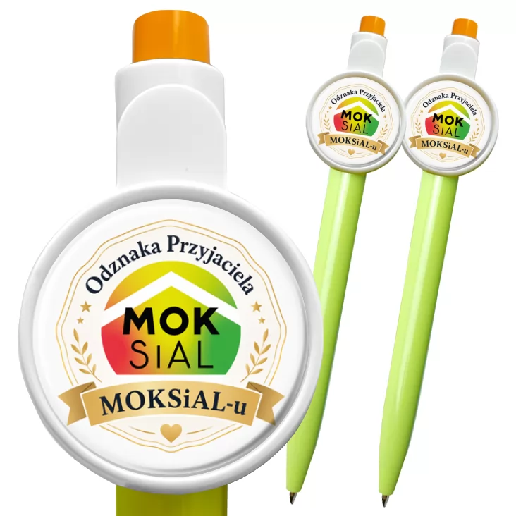 przypinka długopis Odznaka Przyjaciela MOKSiAL-u
