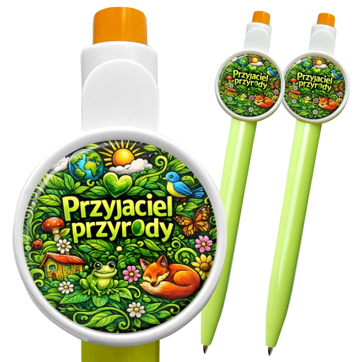 przypinka długopis Przyjaciel przyrody na kolorowym tle