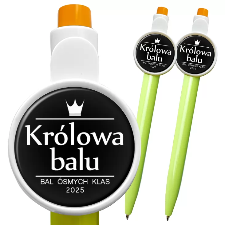 przypinka długopis Bal Ósmych Klas z koroną królowa balu czarna