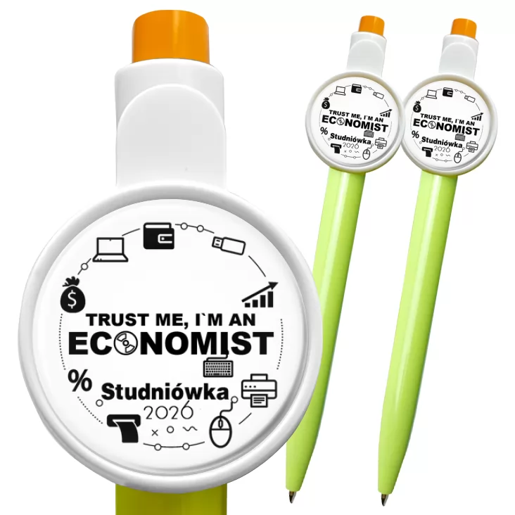 przypinka długopis Studniówka biała trust me I am Economist