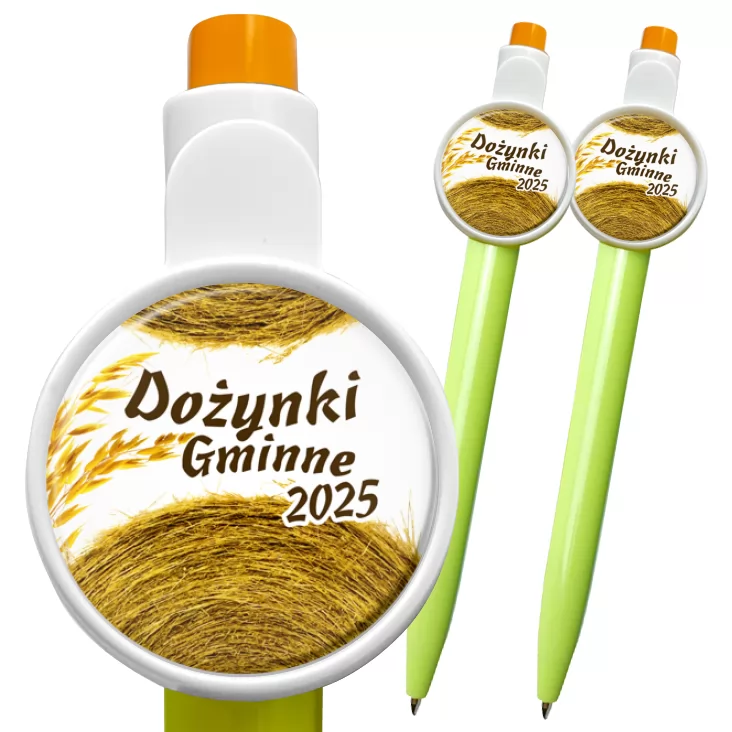 przypinka długopis Dożynki gminne z balotami słomy